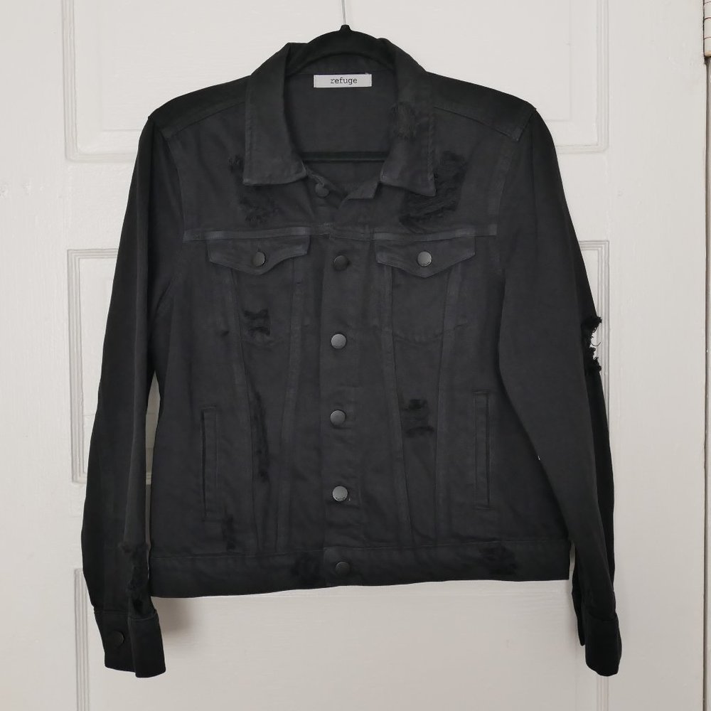 Black Distressed Denim Jeans Jacket